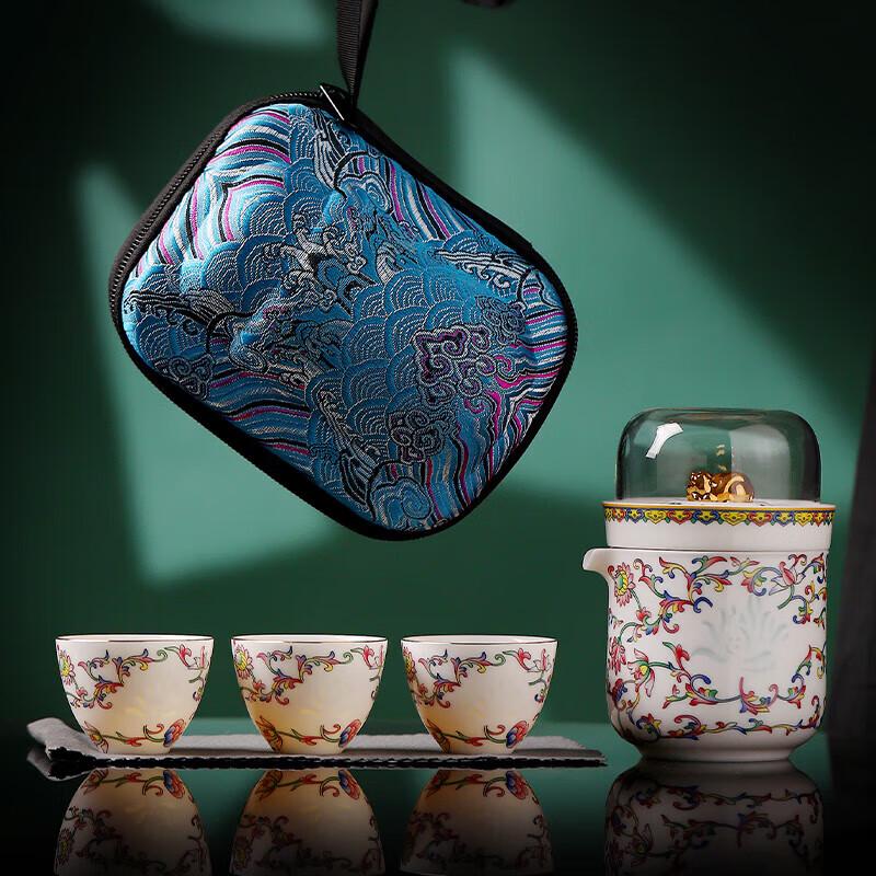 Pin Jian Entwined Linglong Red Hollow-Carved Portable Tea Set