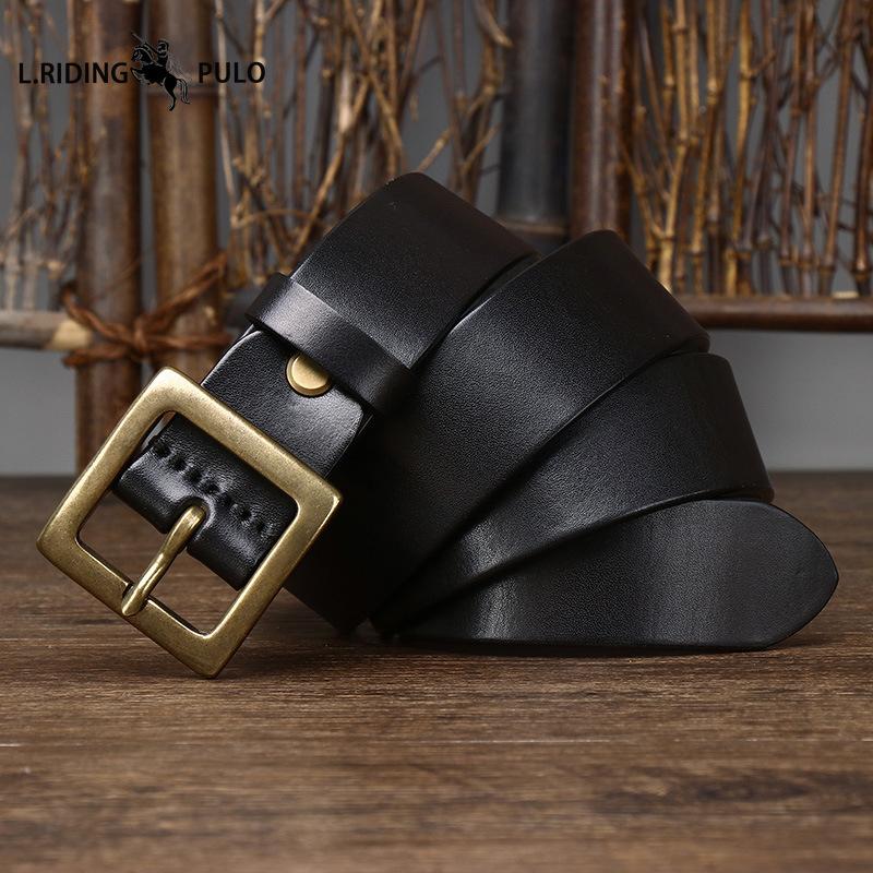 Retro Minimalistischer Glänzender Vollnarben Rindsleder Gürtel für Herren, Echtes Leder, Dornschließe, Lässig und Vielseitig Neuer Stil