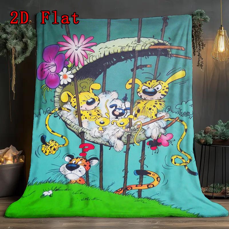 Marsupilami Anime Style 2D Flat Pattern Flannel Blanket High Quality All Seasons Warmth and Comfort Perfect for Christmas Gifts.
