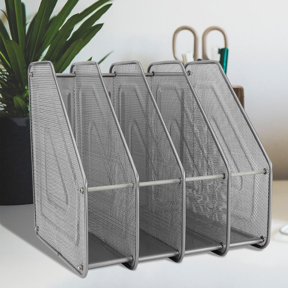 Modern   4-Compartment Desktop Display Rack Magazine File Document Metal  (Black)