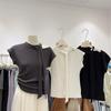 Korean-Style Slimming Hollowed-Out Solid Color Short-Sleeve Women's Summer Camisole Ribbon Pullover