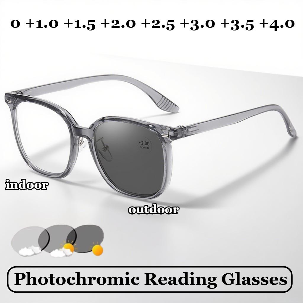 New Round Pochromic Reading Glasses Fashion Anti-blue Light Presbyopia Glasses Trendy Color Changing Sun Glasses To +4.0