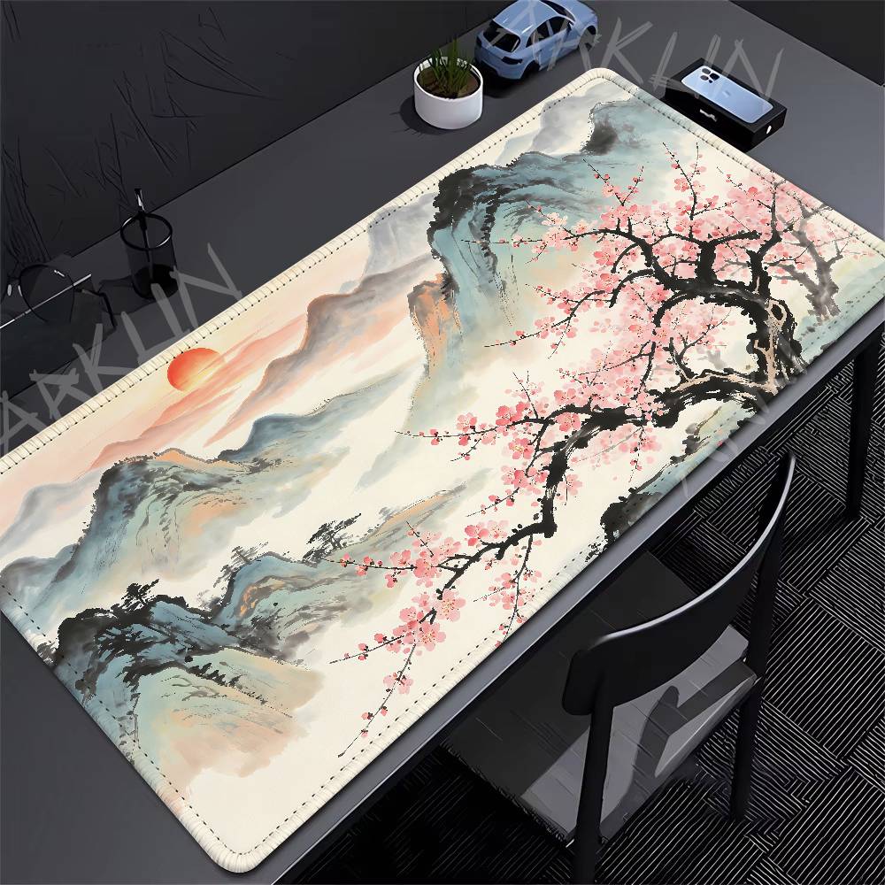 Landscape Ink Painting Mouse Pad Watercolor Mountain View Desk Mat NonSlip Waterproof Smooth For Office Home Desktop Decoration