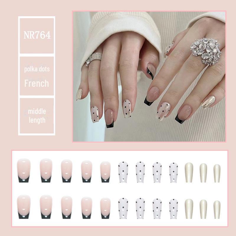 Medium & Long Rectangular T-Shaped Wearable French Cartoon Nail Art Patches - One Size Fake Nails