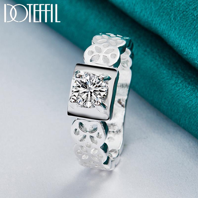 925 Sterling Silver AAA Zircon Hollow Pattern Ring Fashionable Wedding Jewelry