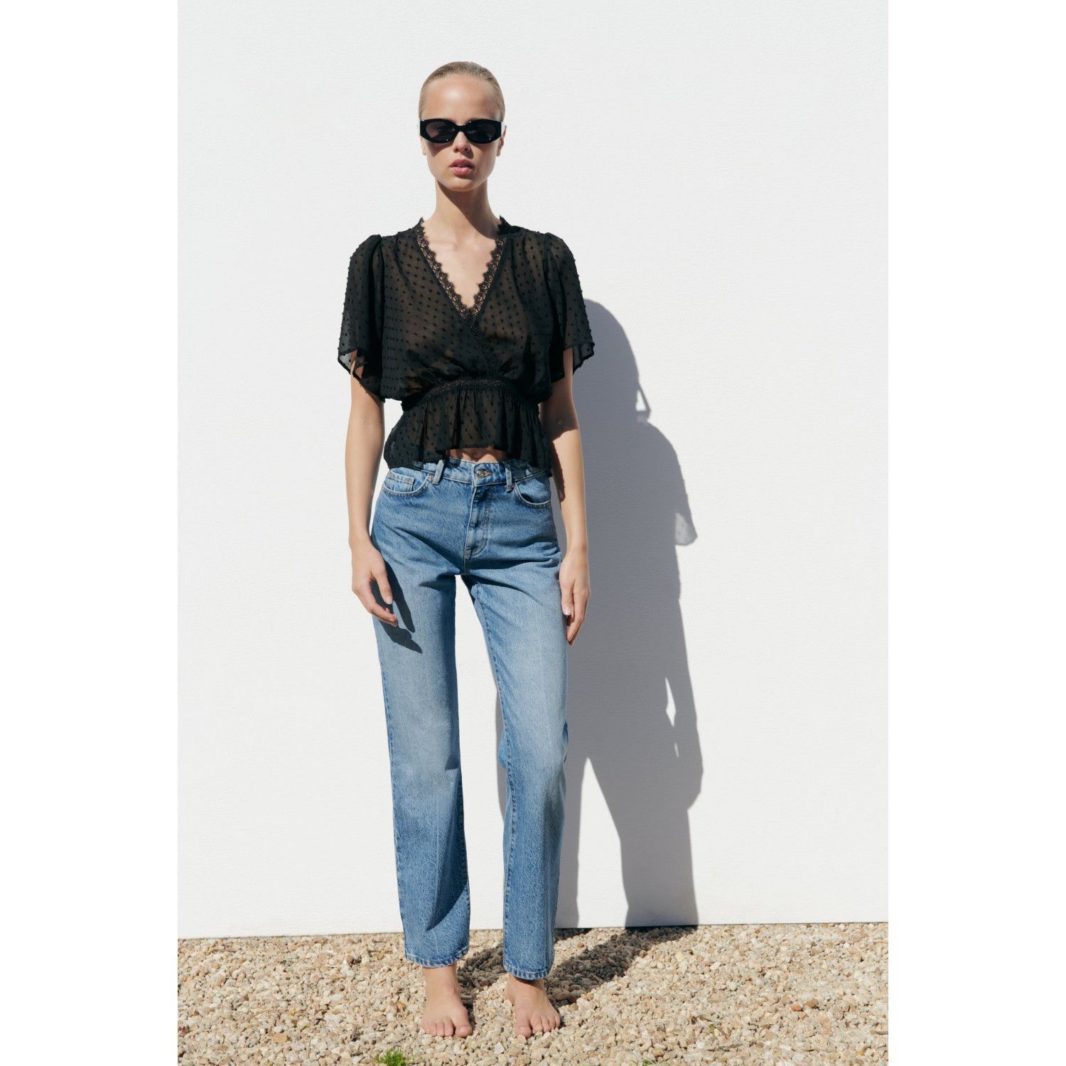 

DOTTED MESH WRAP BLOUSE