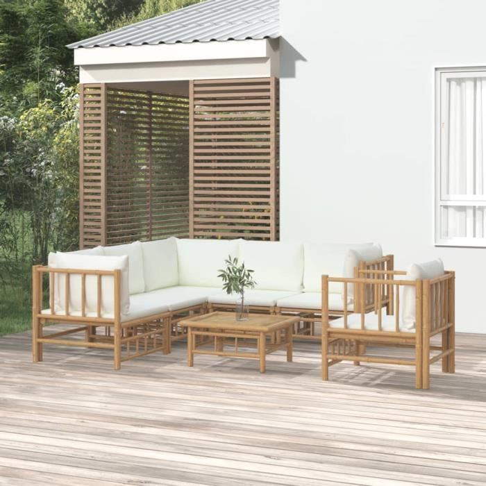 VidaXL Garden Lounge Set 7 Pcs with Cream White Cushions Bamboo 3155189