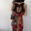 GMXIA Women's Summer Fashion Retro Tie Dye Print Sexy U-neck Slim Dress Long Dress