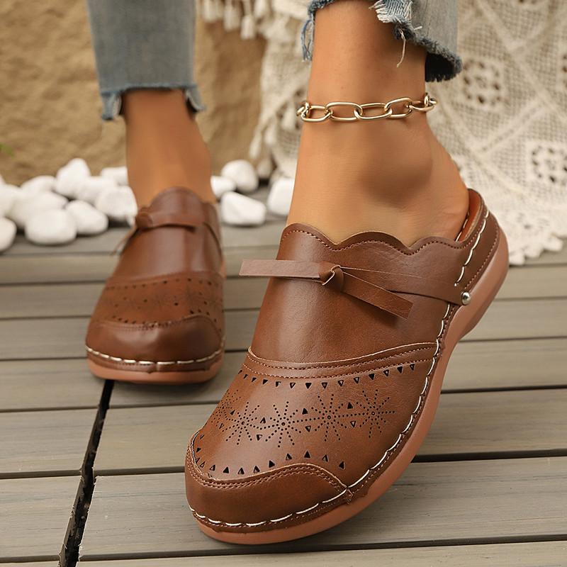 Spring and Summer Footwear Plus Size Round Hollow Flat Sandals Comfortable Women's Shoes Slippers
