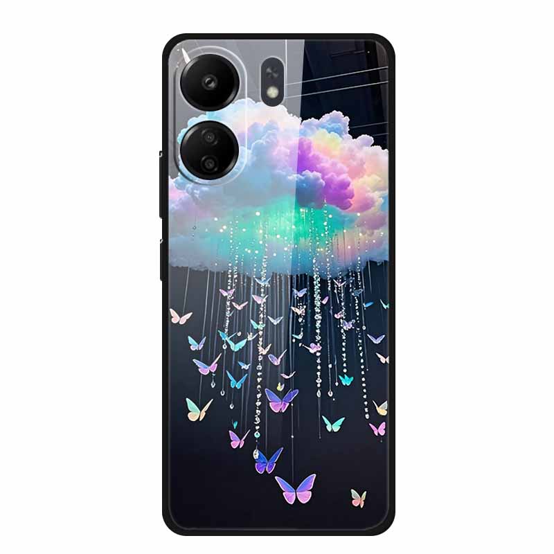 Für Redmi 12C 13C 11A Handyhülle Gehärtetes Glas Harte Abdeckung für Xiaomi Redmi 12 C 13 C 11 A Hülle Bunte Blumen Rückseitenhüllen