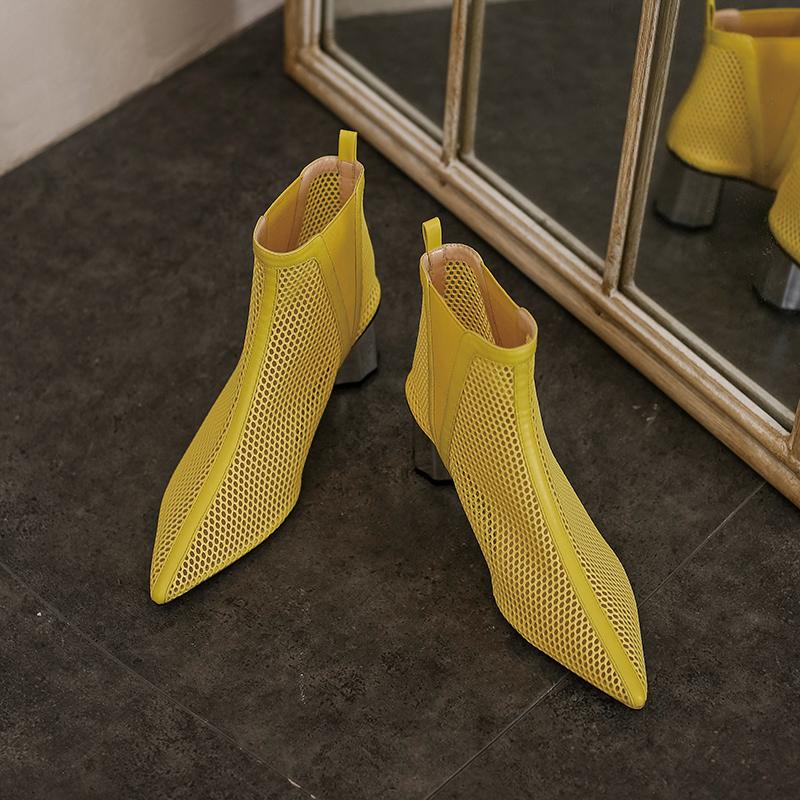 Fashion Women Summer Ankle Boots Mesh Cut Out Hollow Pointed Toe Bootie Shoes Female Thick High Heel Sandals Fashion Women Cool Boots