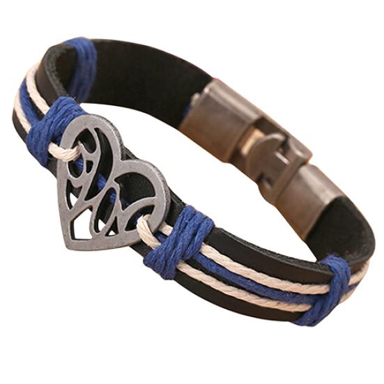 

Плетённые парные браслеты с сердечком из сплава синий