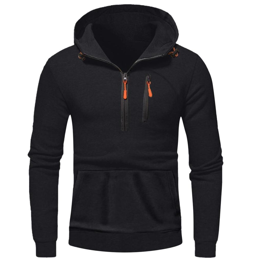 2025 Men's Casual Hooded Pullover Zipper Long Sleeve Sports Sweatshirt for Spring and Autumn