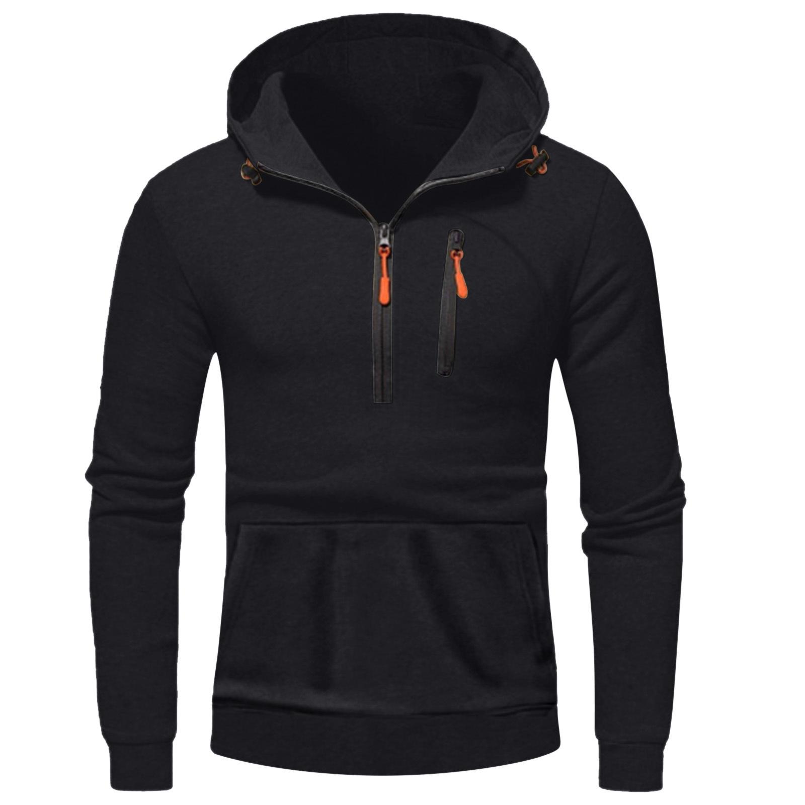 

2025 Men s Casual Hooded Pullover Zipper Long Sleeve Sports Sweatshirt for Spring and Autumn XL чорний