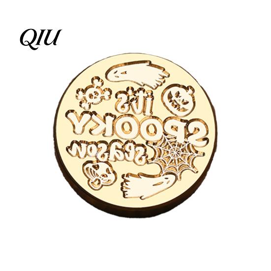 Wax Seal Head Replacement Halloween Themed Brass Stamp Head, Pumpkin Ghost Witch Bat Engraved Hand Account Decoration Sealing for Envelope Journal