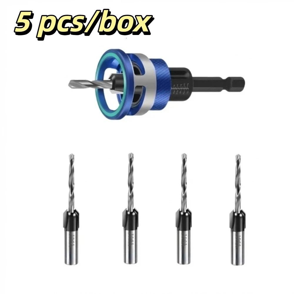 5pcs/box Smooth Drilling Countersink Drill Bit Two-Flute Drill Bit Hidden Screw Installation