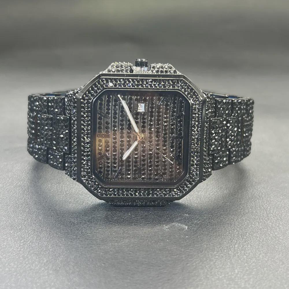 Watch For Men Luxury Gold Square Men's Wristwatch Alloy Strap Full Diamond Business Quartz Watch For Man Clock Gifts