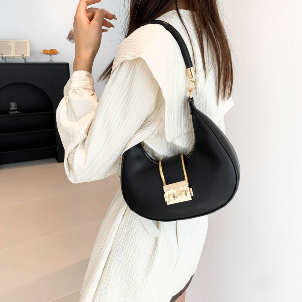 Casual Candy Color Underarm Bag Zipper  Dumpling Bag Korean Style Handbag PU Leather Crossbody Bag Cool Girl