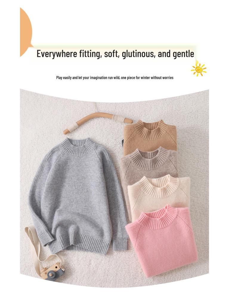 100% Pure Wool Kids' Thick Pullover Sweater - Warm Woolen Base Shirt for Boys & Girls