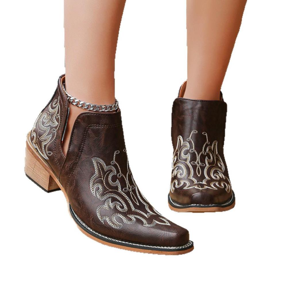 Stivaletti Western da Cowboy Ricamati da Donna Europei e Americani con Tacco Chunky e Punta Appuntita a Taglio a V (Moda 2026)