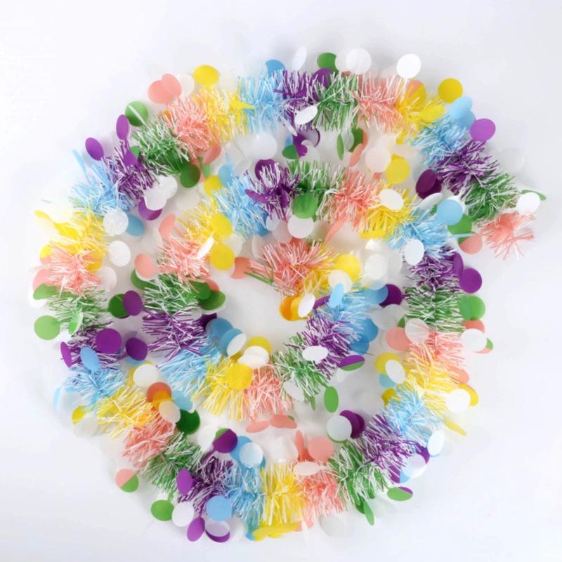 Colorful Easter Egg Scene Decoration Bunting with Round Pieces and Tinsel Strips