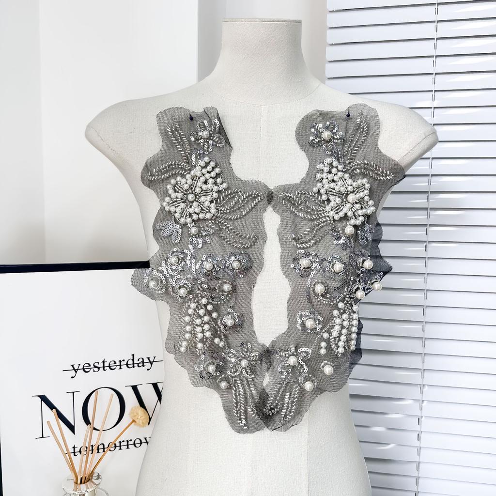 Lace Bead Embroidery Pair Of Flower Collar Wedding Dress Decoration Bridal Headdress Diy Hand-Sewn Decal Accessories