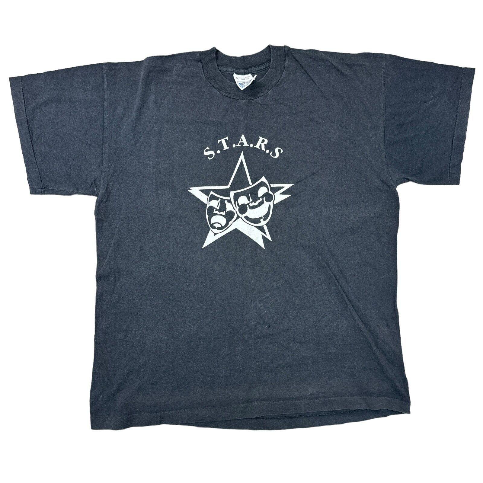 

Vintage Single Stitch T-Shirt Mens Womens Tees Top 90s Graphic Print Stars Black Mens 3XL