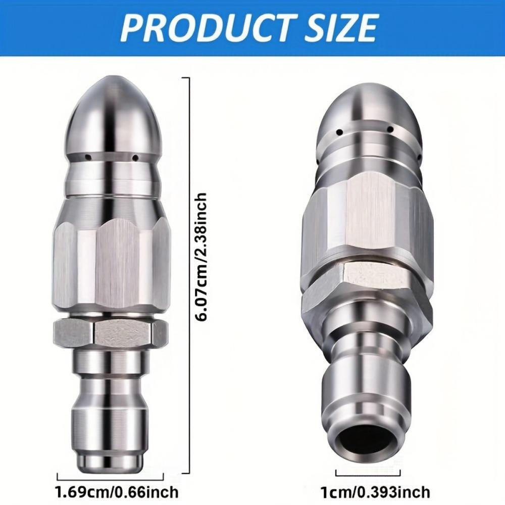 Stainless Steel High Pressure Drain Cleaning Nozzle, 1pc Quick Connect 1/4" Pipe Rotating Spray Head for Clog Removal