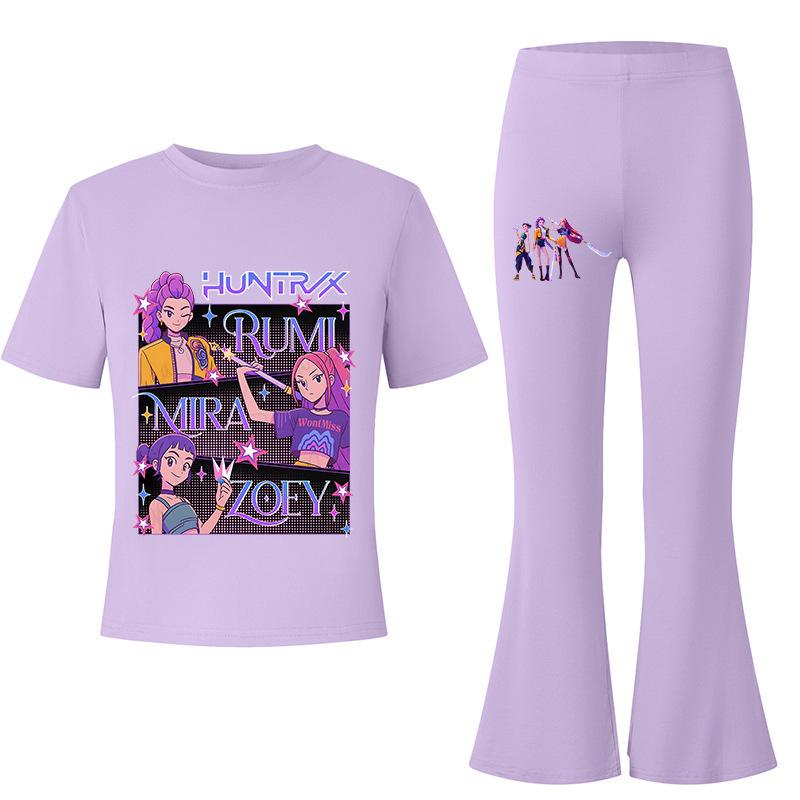 

Demon Slayer KPOP Theme Big Kids Summer Short Sleeve T-Shirt + Draped Flared Pants Comfortable Non-Sweaty 160cm