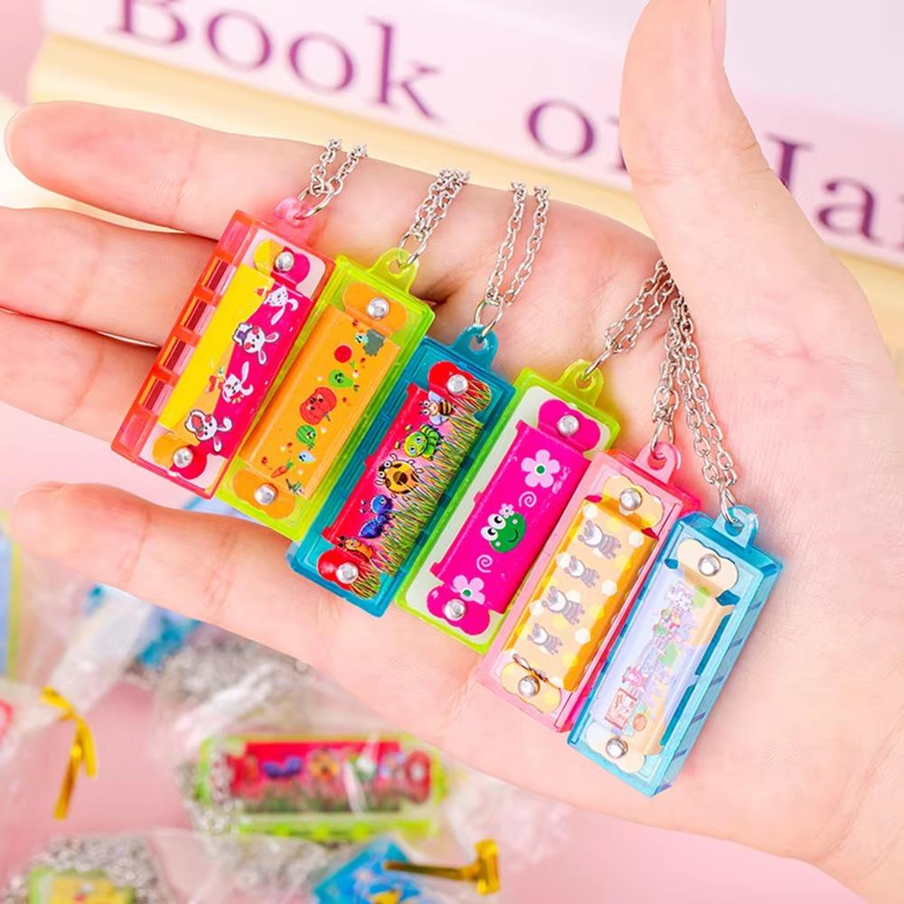 10pcs Mini Necklace Harmonica Cartoon Developmental Toys  Kindergarten School Gift Pack