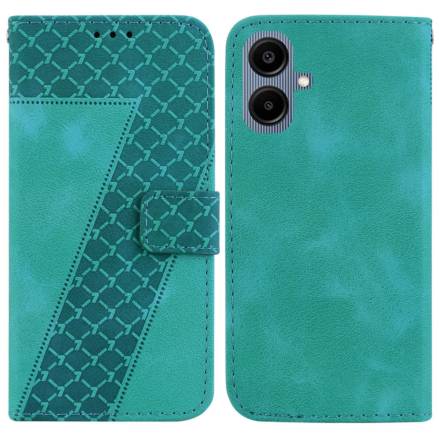 

For Samsung Galaxy A07 5G Stand Case 7-Shaped Pattern Imprint Leather Phone Cover with Strap Green