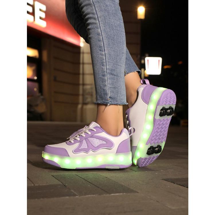 29-40 Boys Four-wheel Running Shoes Detachable Flat Shoes Rechargeable USB Luminous Sports Light Shoes Girls Roller Skates Boys Shoes