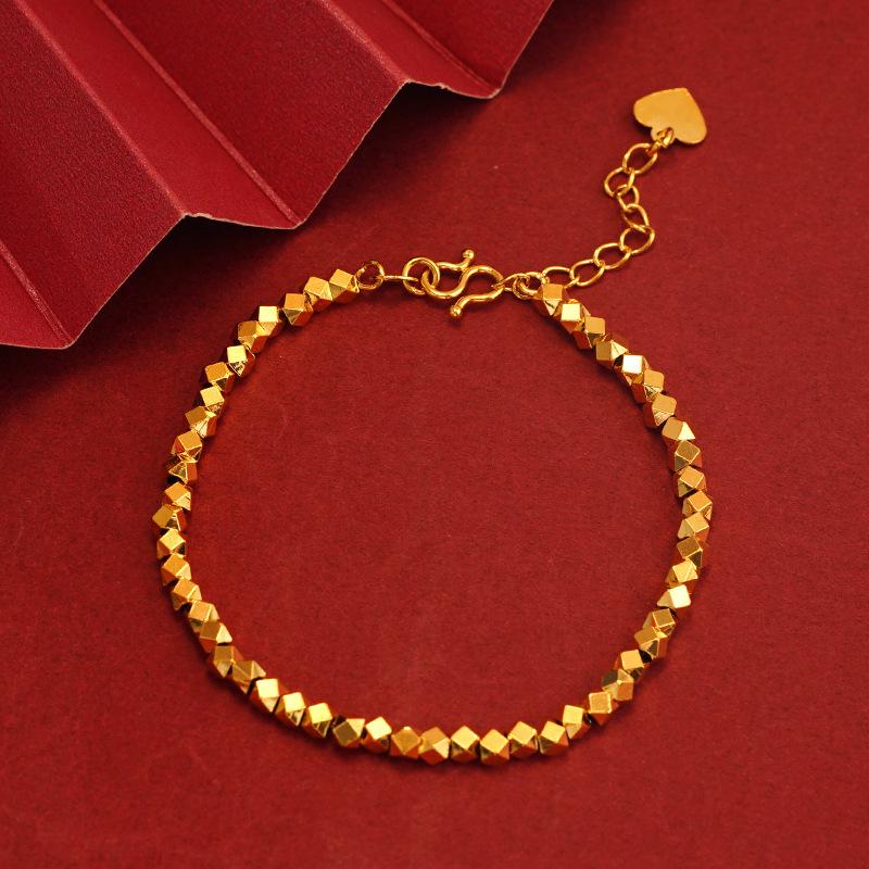 Chinese Style Bamboo Bracelet In Sand Gold & Silver, Long-Lasting Shine, Simulated Gold Finish.