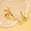 Fashion Temperament Stainless Steel Gold Color Shiny Surface Flower Petals Leaves Stud Earrings for Women Jewelry Accessory Gift
