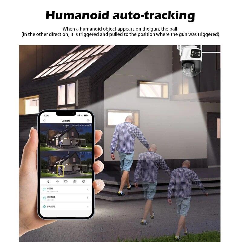 8MP Wifi-kamera PTZ utendørs nattsyn Dual Screen Human Detection 4MP sikkerhetsbeskyttelse CCTV-overvåking IP-kamera