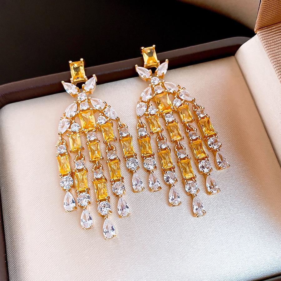 European and American court style geometric zircon water drop fringed earrings light luxury stud earrings exquisite earrings