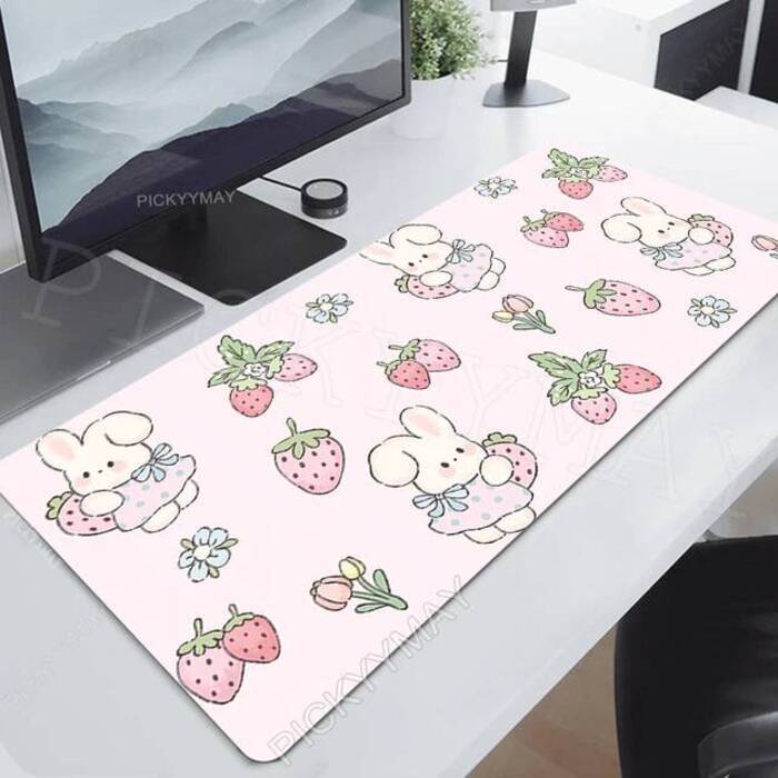 Cute Bunny Mouse Pad Purple Flower Large Gamer Mousepad Keyboard Mat XXXL Mouse Mats Kawaii Rubber Desk Pad Xcm Desk Rugs