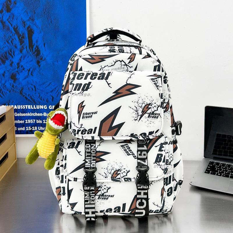 Schoolbag Japanese ins Street Lightning Personality Graffiti Backpack Trendy Cool Handsome Teen Boys Strong Durable Backpack