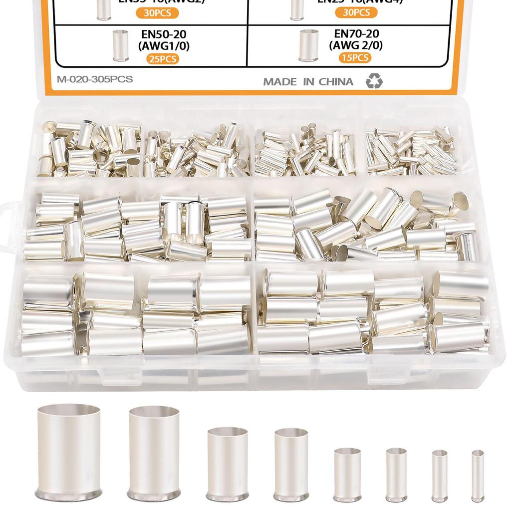 166/305 Pcs Wire Ferrules Kit 8 Sizes Silver Plated Copper Crimp Terminal Connector Insulated Cord End Sleeves Terminal