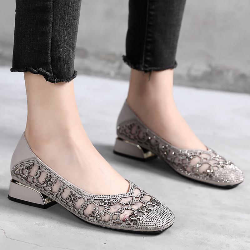 Fashion GKTINOO 2025 Summer Fashion Pumps Cut-outs Women Crystal Casual Ladies Shoes High Heels Tenis Feminino Genuine Leather Sandals