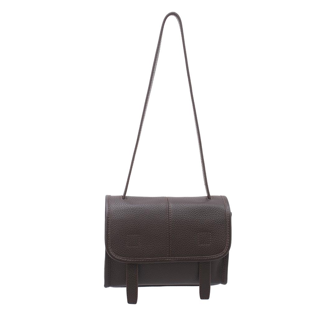 Literary Soft Leather Small Square Bag, Black Retro Mailman Bag, Simple Commuter Women'S Shoulder Crossbody Leather Small Bag
