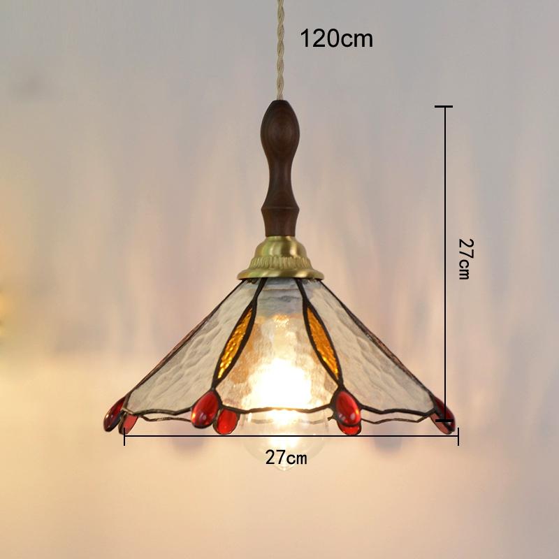 Home Garden LED Pendant Light Fixture Wood Copper Glass Lampshade Vintage Edison Bulb Hanging Lamp Restaurant Ceiling Chandelier