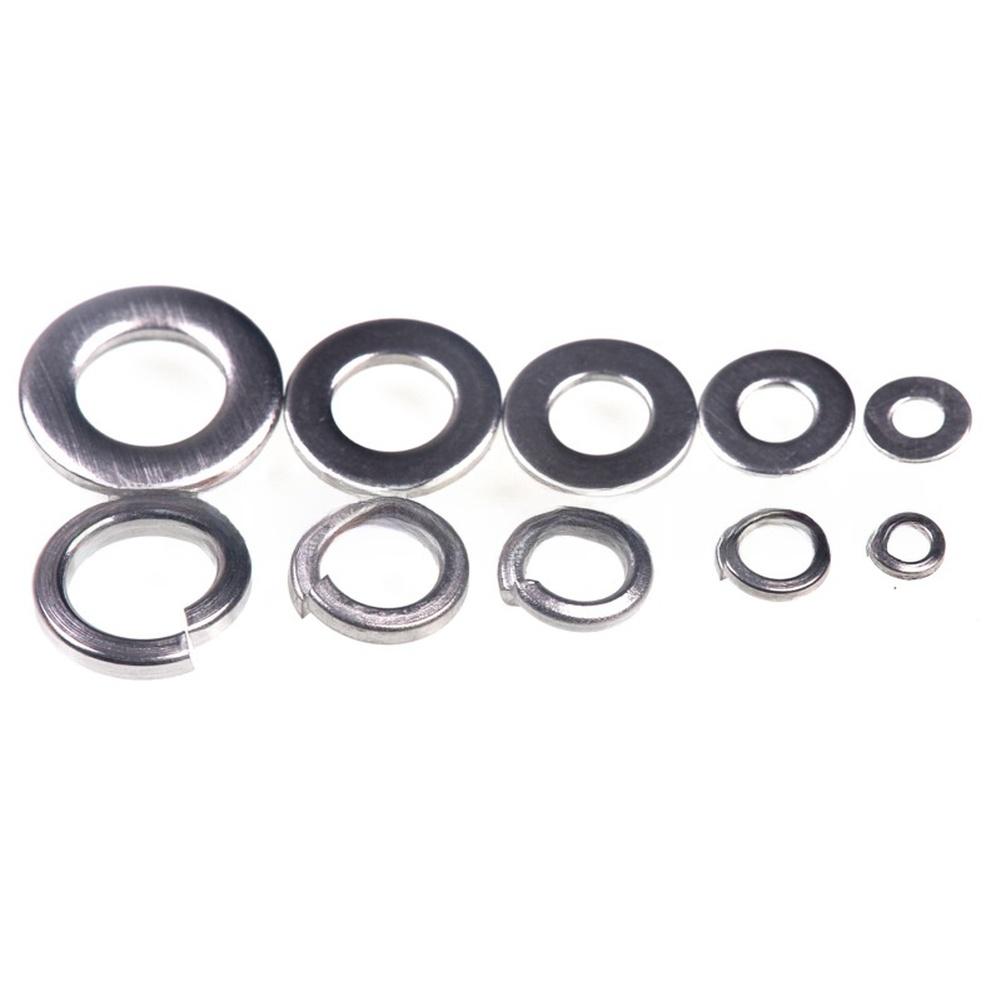 300pcs Stainless Steel Flat Spring Washer Assortment Kit M2-M6 Spring Washer Flat Washer Combination Box Round Washers