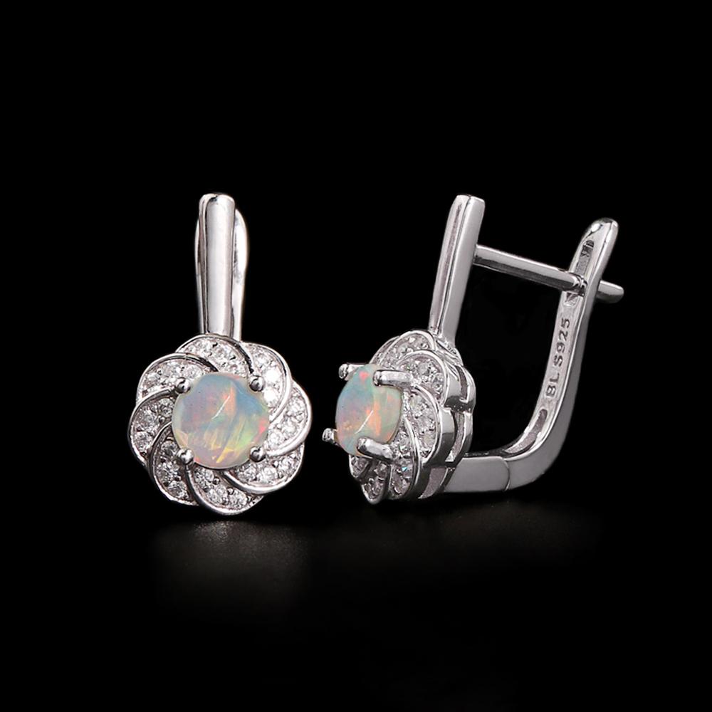 Elegant Flower Shape Clasp Ring Earrings Pendant Necklace Set Natural Opal S925 Silver Fine Jewelry for Women's Banquet Gifts