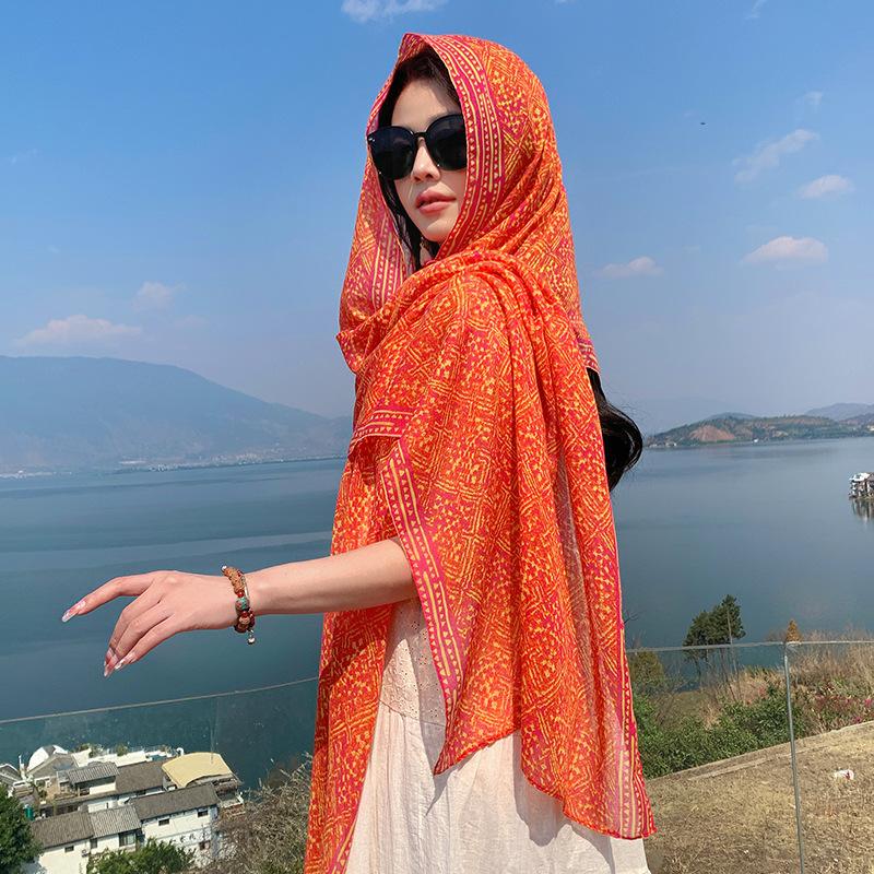 National style retro casual versatile personality outside with a big cape travel play comfortable breathable personality buckle shawl 260*60