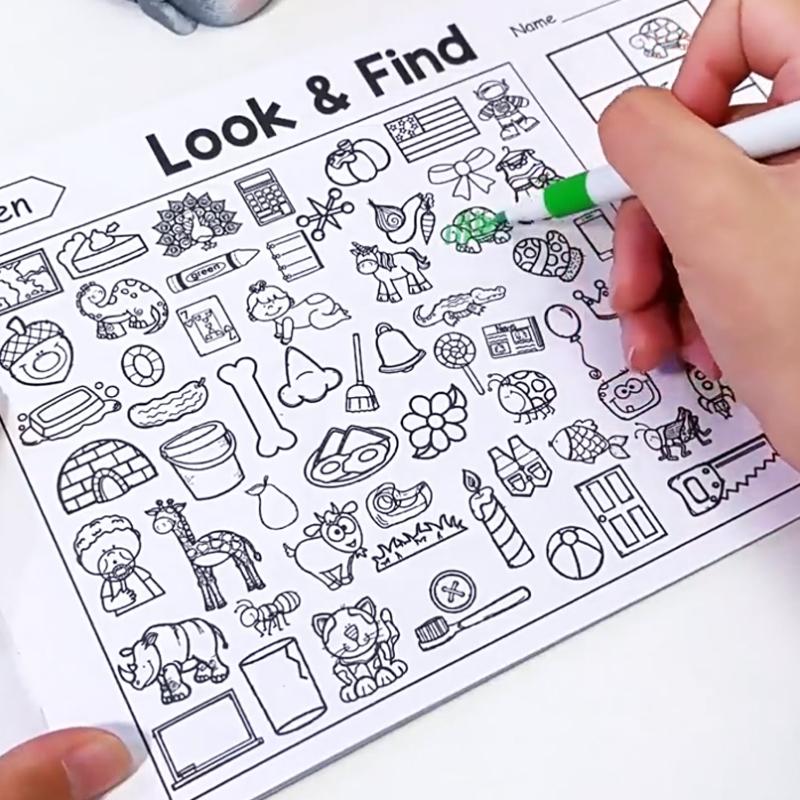 Look and Find Activity Book for Kids with Hidden Objects Focus Attention Practice Fun Coloring Book Home School Early Education