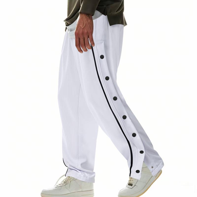 Mens Casual Side Button Striped Loose Sports Pants S