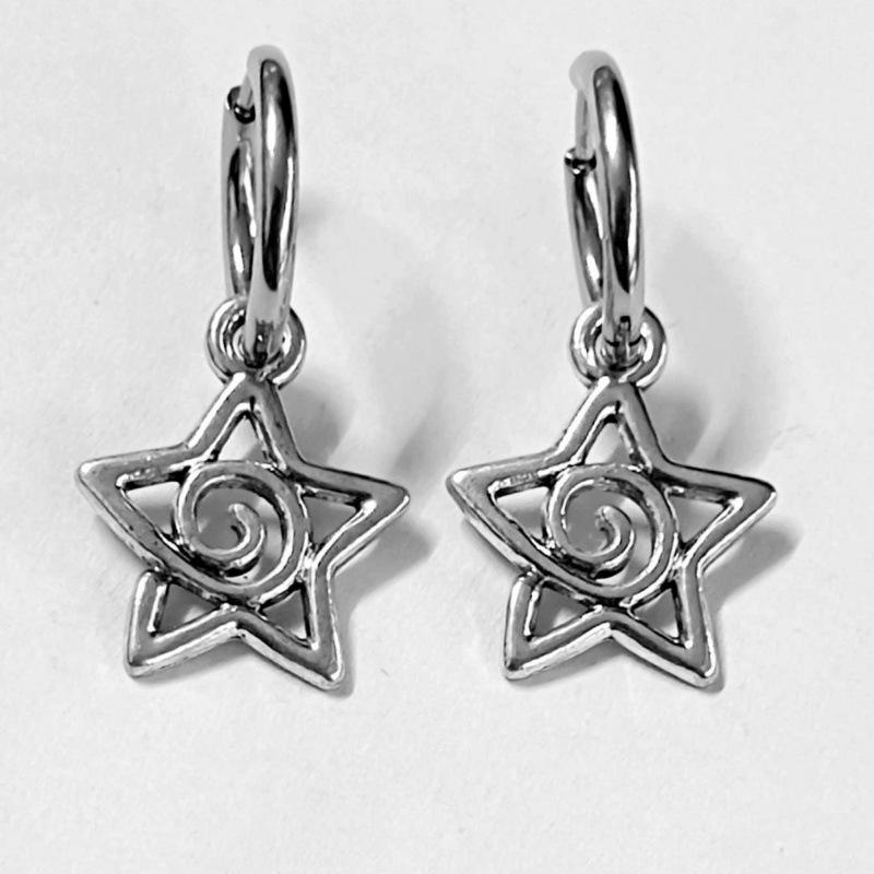 Punk Hip Hop Star Stainless Steel Guitar Pick Earrings