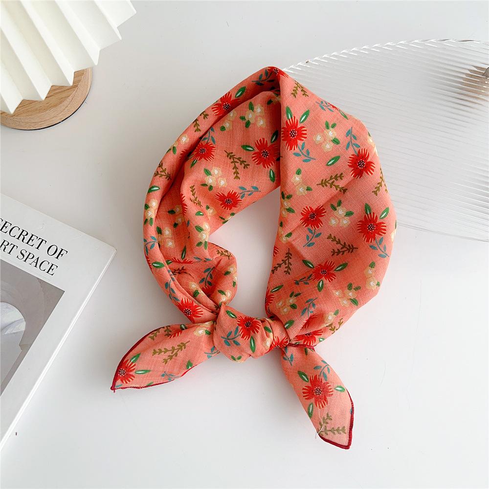 Cotton And Linen Small Square Scarf Silk Scarf Women'S Spring And Autumn New Style Artistic And Versatile Fashionable Temperament Headband Scarf