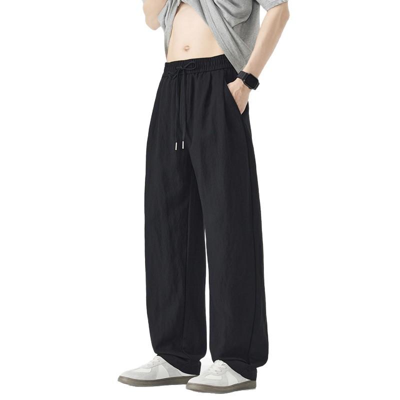 American Solid Color Simple Trendy Brand Loose Straight Casual Pants Men's Trend Versatile Tencel Elastic Waist Long Pants Men